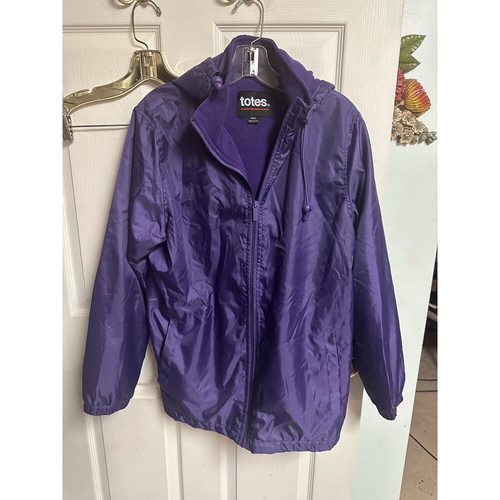 Totes Purple Zip Up Fleece Lined Windbreaker Jacket Hood Size Med VNT Y2K 90s